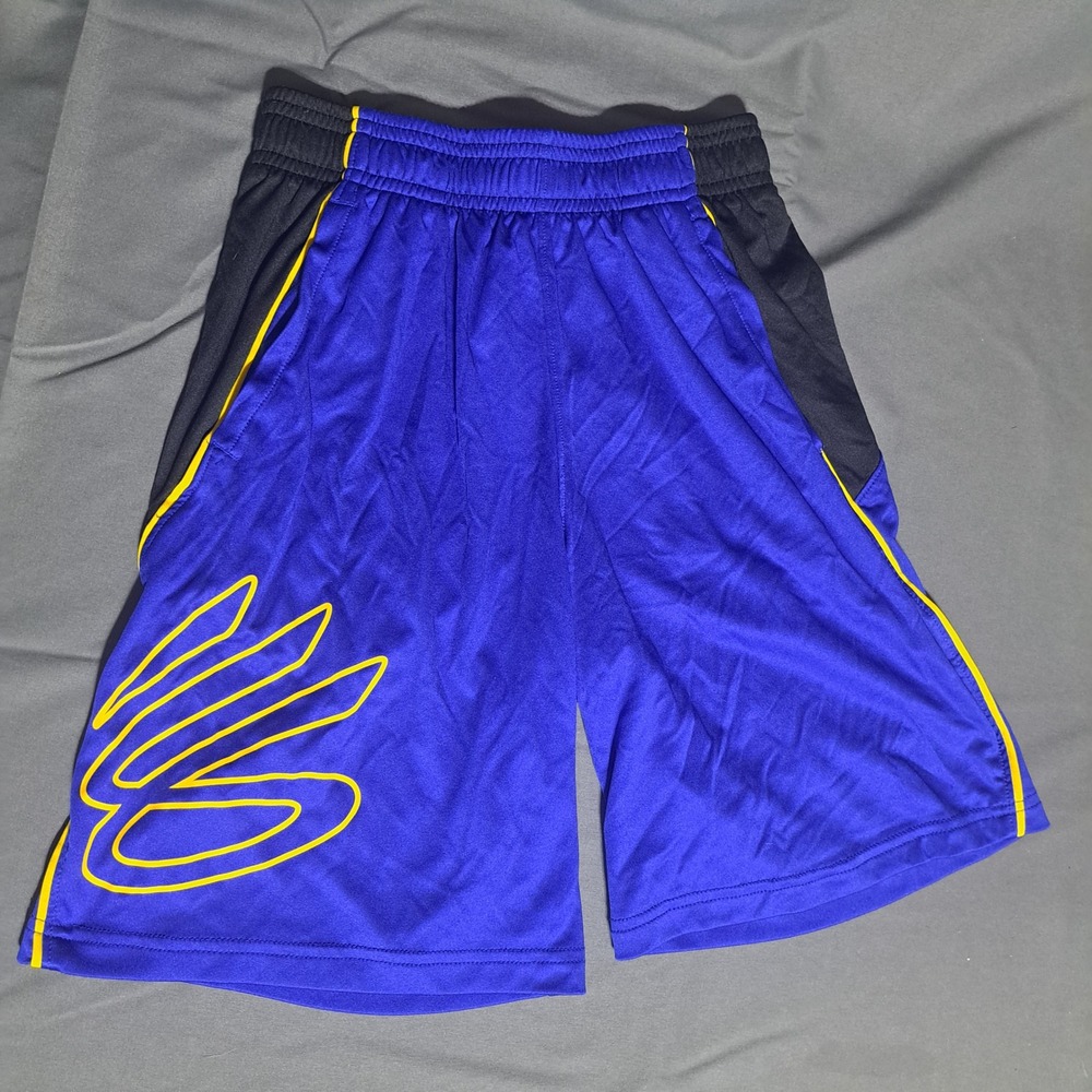 Under Armour Youth MEDIUM Steph Curry Basketball Shorts Blue Yellow Loose
